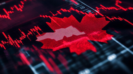Fototapeta premium Canada economic crisis. canada flag for analyzing profit finance business trend data 