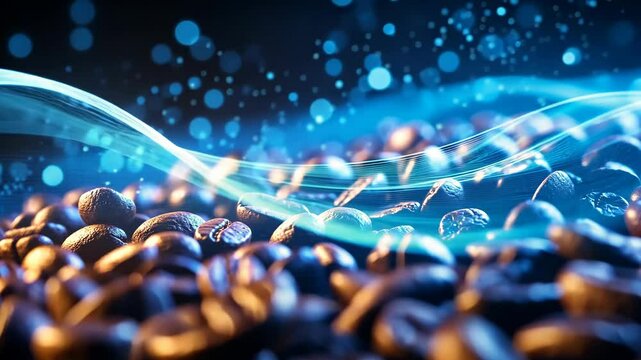 Exploring the beauty of coffee beans with vibrant light effects in a studio setting