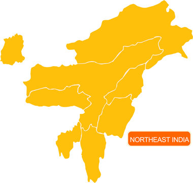 Map of India's Eight Sisters States previously known as the Seven Sisters - Northeast India