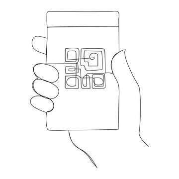 Qr code on smartphone screen,QR Code,Id qr. Hand holding mobile smartphone screen for online pay, scan barcode technology with qr code scanner on digital smart phone. Qrcode payment, online shopping, 