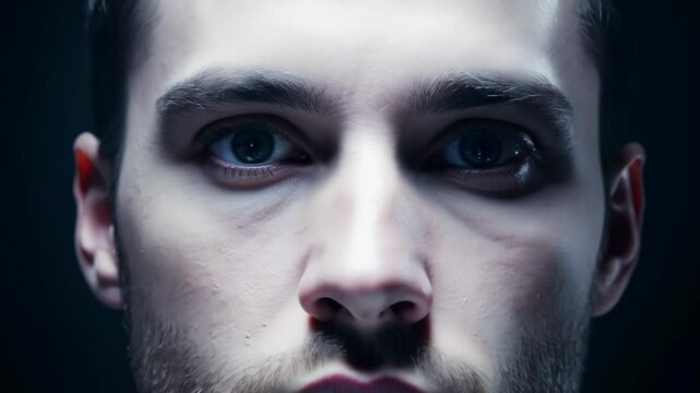 A person's eyes, gradually revealing that their entire face is morphing. Deepfake concept.