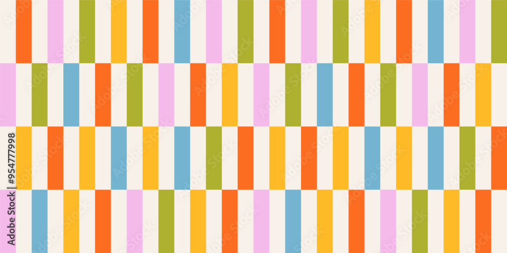 Wall mural abstract seamless pattern of multicolored vertical straight stripes in a row on, chess pattern a lig