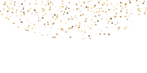 Glitter golden stars frame on transparent background. Magic star confetti decoration element.  Luxury shooting stars border. Start dust Christmas texture.