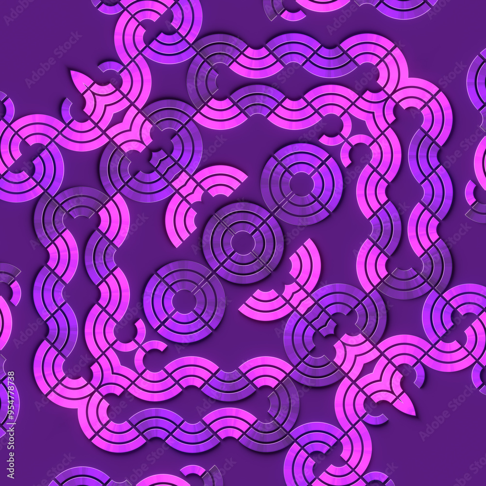 Poster Digital illustration of a repeating geometric pattern of interlocking abstract shapes. 3d rendering