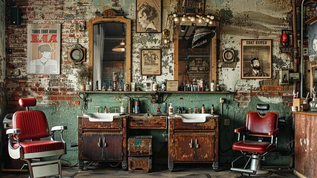 A retro barber shop with vintage chairs