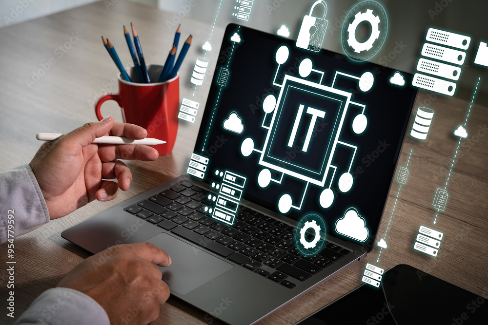 Fototapete it information network technology global connection cyberspace with data analysis business