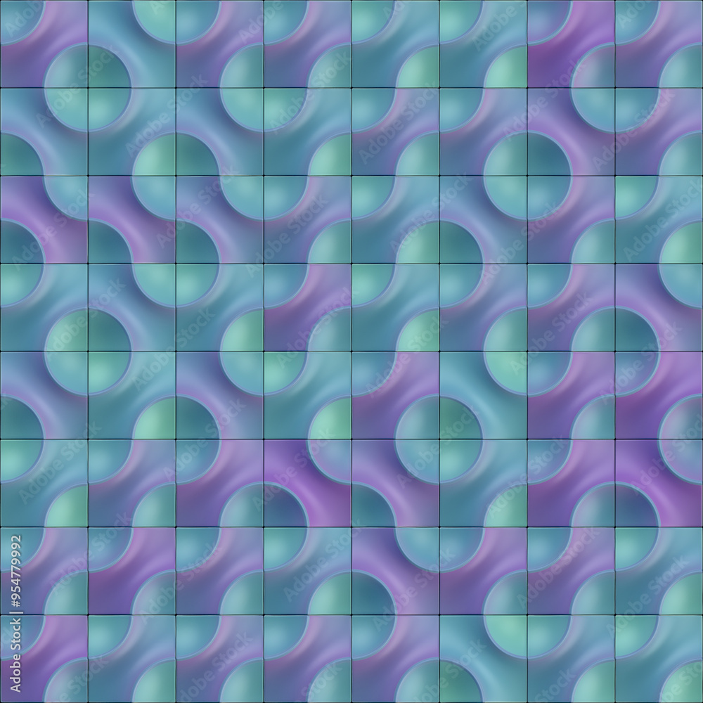 Aufkleber Abstract pattern of square tiles, each containing flowing geometric shapes. 3d rendering digital illustration