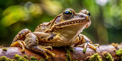 Obraz premium A brown bird with a mouth like a frog and eyes as big as marbles settles onto a