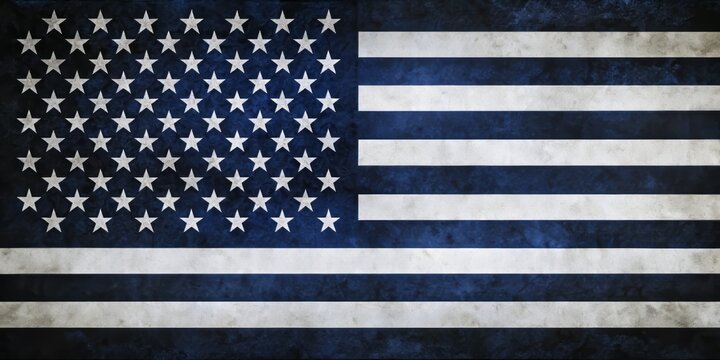 "A photo image of a black American flag, a modified version of the traditional Stars and Stripes, with a dark blue field and white stars"