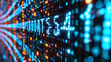 Obraz premium Group of 254 Futuristic Data Stream with Glowing Numbers and Code on a Dark Background