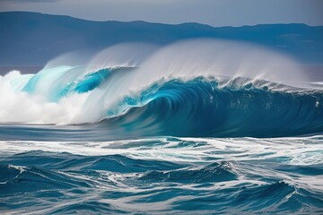 Fototapeta premium Vibrant Display of Sapphire Sea Showcasing Striking Wave Patterns