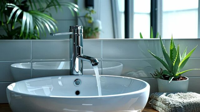 A modern, minimalist bathroom sink with clean lines and no clutter