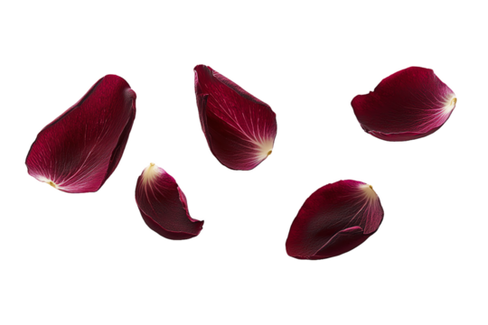 Floating Dark Red Rose Petals on White Background
