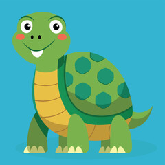 Funny Turtle Character in cartoon style. Cute green Animal and reptile tortoise smiling. Isolated vector illustration.