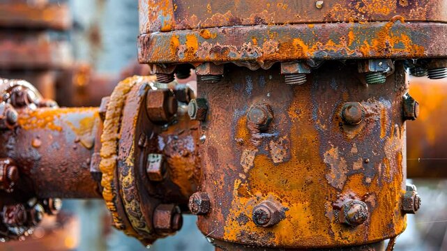 Close-up of rusted industrial pipes, decay and corrosion concept