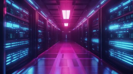 Fototapeta premium Futuristic Data Center with Glowing Server Racks