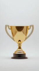 Gold trophy award cup on light background with an empty blank for winner name. Competitions. Generative AI