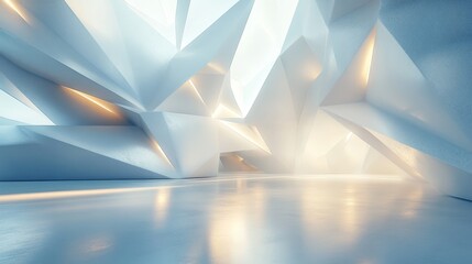 Abstract Architectural Interior with Geometric Shapes and Glowing Lights