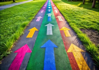 Paths diverge, beckoning choice, as vibrant arrows unfold, each pointing to a distinct direction, highlighting the multitude of decisions life presents.