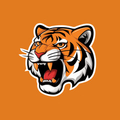 tiger illustration design logo on orange background