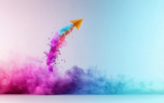 Arrow pointing up, vibrant colors, fluid motion, representing business growth, watercolor style