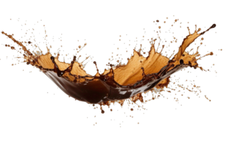 Splashes of coffee liquid splash in large waves, perfect for food or drink advertising, graphic design projects, and social media content