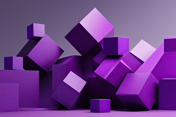Stunning Abstract Landscape Featuring Three Dimensional Purple Cube Structures