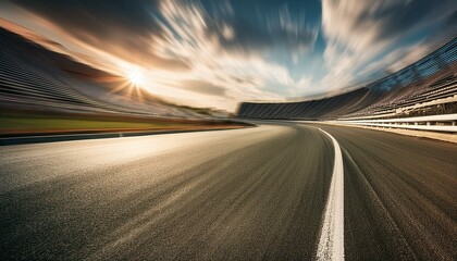 Race track corner in motion, dynamic drive, high speed view