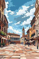 Obraz premium Charming Piazza delle Erbe: A Geometric Perspective