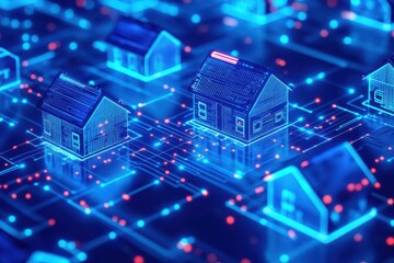 Obraz premium Real estate smart contracts, blockchain interface, futuristic legal tech, digital transparency