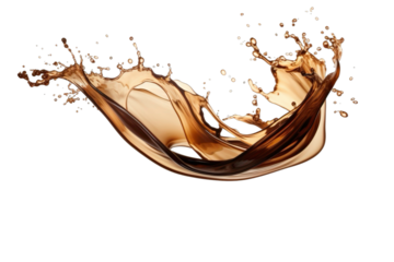 Splashes of coffee liquid splash in large waves, perfect for food or drink advertising, graphic design projects, and social media content