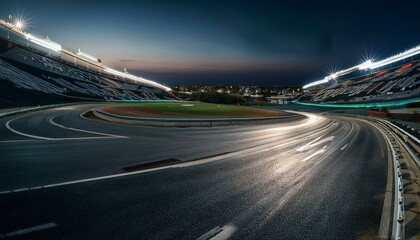 Obraz premium Race track corner in motion, dynamic drive, high speed view