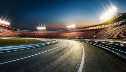 Race track corner in motion, dynamic drive, high speed view