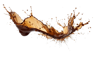 Splashes of coffee liquid splash in large waves, perfect for food or drink advertising, graphic design projects, and social media content
