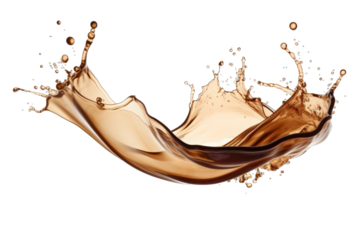 Splashes of coffee liquid splash in large waves, perfect for food or drink advertising, graphic design projects, and social media content
