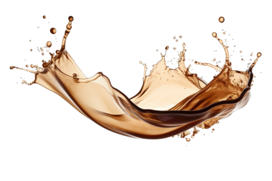 Splashes of coffee liquid splash in large waves, perfect for food or drink advertising, graphic design projects, and social media content
