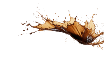 Splashes of coffee liquid splash in large waves, perfect for food or drink advertising, graphic design projects, and social media content