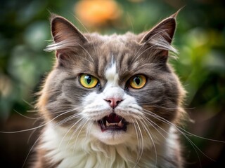 Obraz premium The cat's furrowed eyebrows and pursed lips convey a stern, displeased expression, as if scolding the viewer for some unseen transgression.