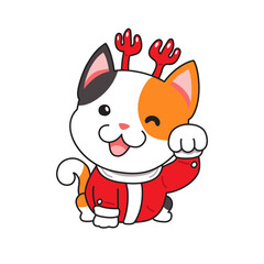 Cartoon cute cat with merry christmas costume for design.