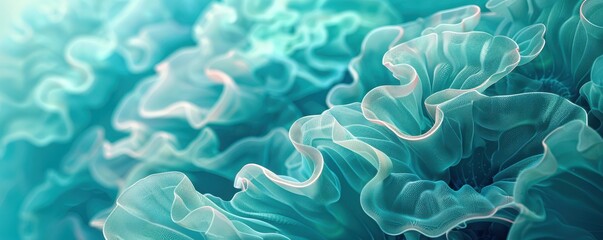 Aquamarine abstract pattern resembling coral reefs, soft flowing textures. Free copy space for banner.