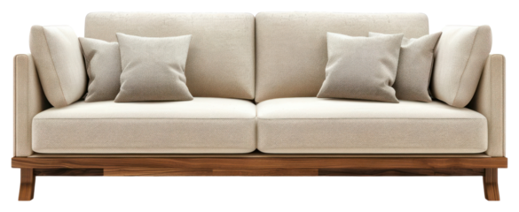 PNG Modern beige sofa with cushions