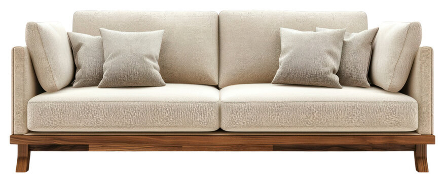 PNG Modern beige sofa with cushions