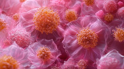 Close-up View of Irregular Breast Cancer Cells with Dense Clustering Pattern Under Microscope