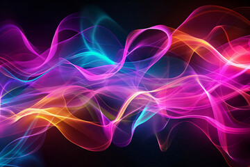 Fototapeta premium simple abstract background with colorful neon wavy ribbons, glowing in ultraviolet spectrum light.
