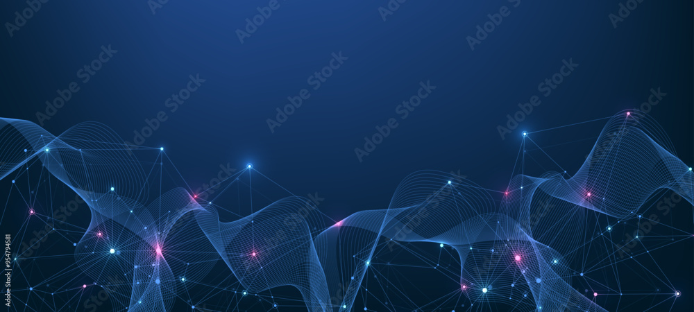 Poster Global network connection concept. Big data visualization. Social network communication in the global computer networks. Internet technology. Business. Science. Vector illustration