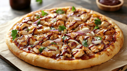 BBQ Chicken Pizza: A twist on the classic with tangy BBQ sauce, grilled chicken, onions, and cheese, offering a sweet and savory flavor. 