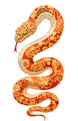 Obraz premium Zodiac Snake animal - symbol sign of Chinese New Year 2025. Red snake with gold oriental pattern skin. Isolated element, clip art illustration.