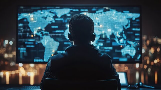 Silhouette of Person Gazing at Global Map Display