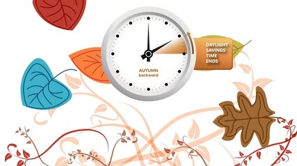 Animated illustration of a clock showing the time change when daylight savings time ends in the fall