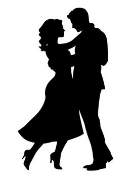 recommend clip art: Black silhouette of a couple dancing tango on a white background.